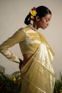 BUTTERCUP SPICE I NEON OLIVE TISSUE SAREE