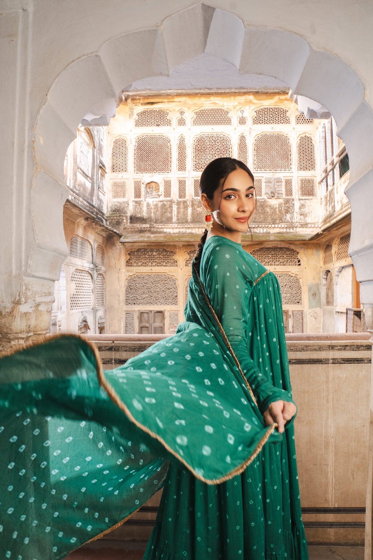 RAMA GREEN MULMUL KURTA SET WITH DUPATTA