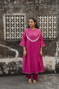 Pink Chanderi Bandhej Abha with Dupatta