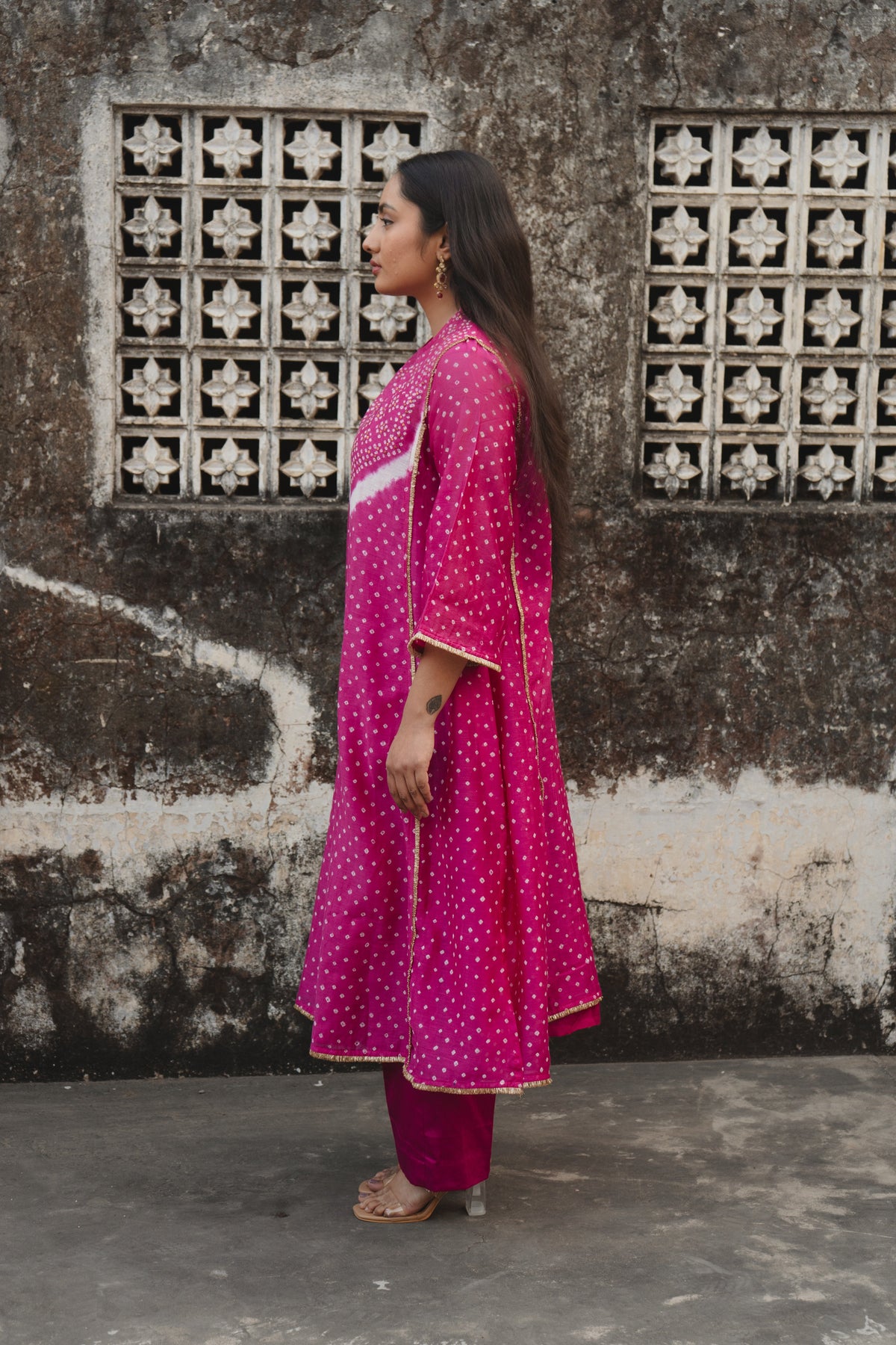Pink Chanderi Bandhej Abha with Dupatta