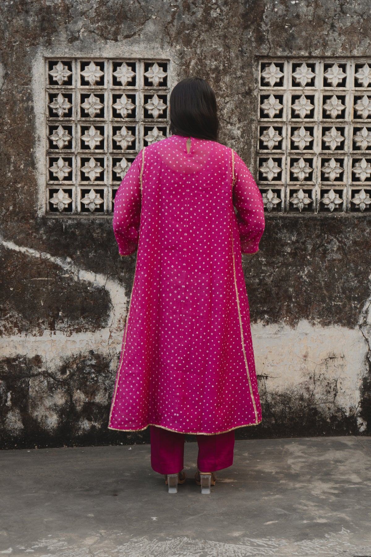 Pink Chanderi Bandhej Abha with Dupatta