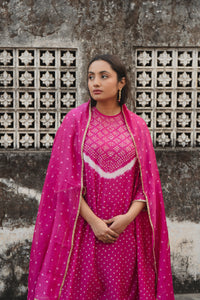 Pink Chanderi Bandhej Abha with Dupatta