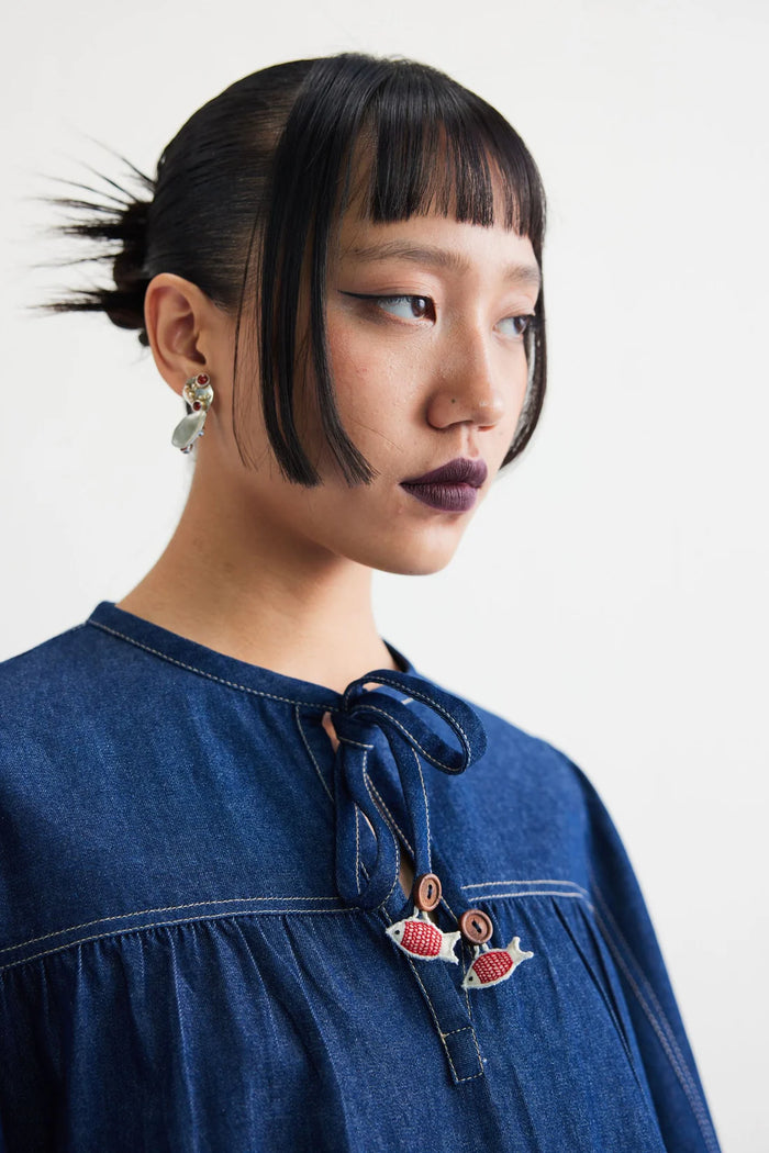 Deep Sea Sustainable Denim Peplum Top