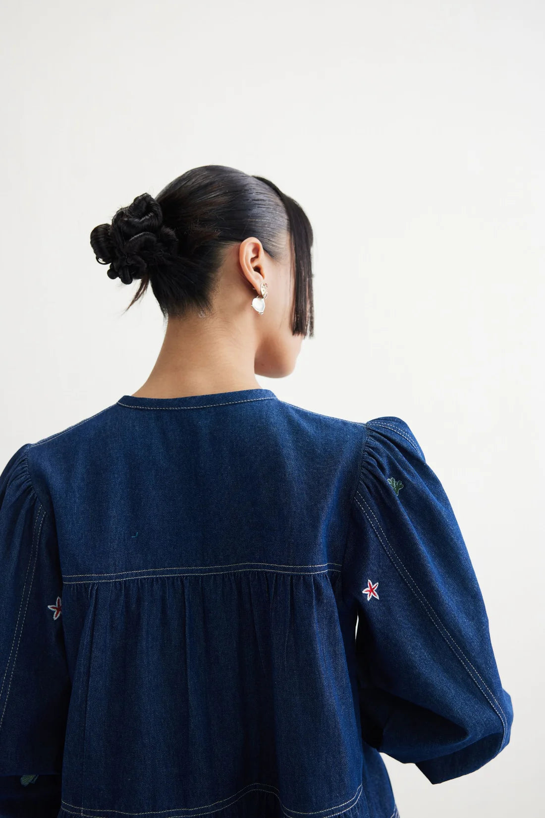 Deep Sea sustainable denim peplum top sixth view artisan India Mitti Lifestyle