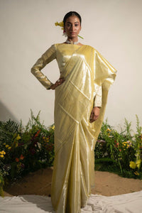 Buttercup Spice I Neon Olive Tissue Saree