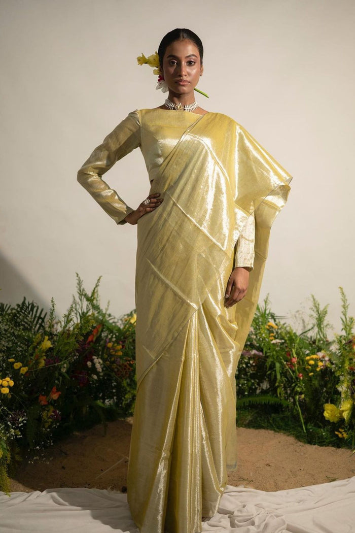 Buttercup Spice I Neon Olive Tissue Saree