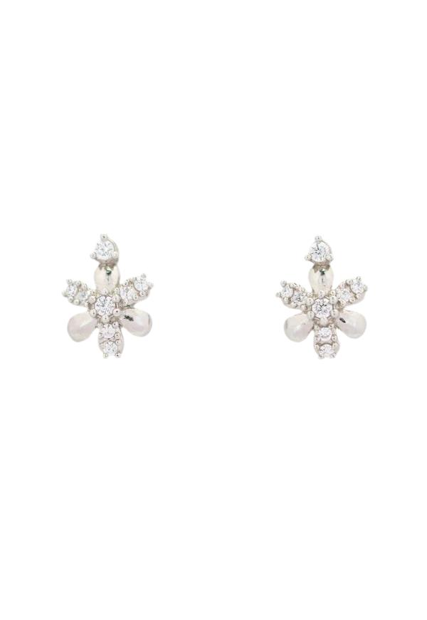 Floral Charm Studs — artisan recycled silver floral stud earrings, side view ethical jewelry Mitti Lifestyle