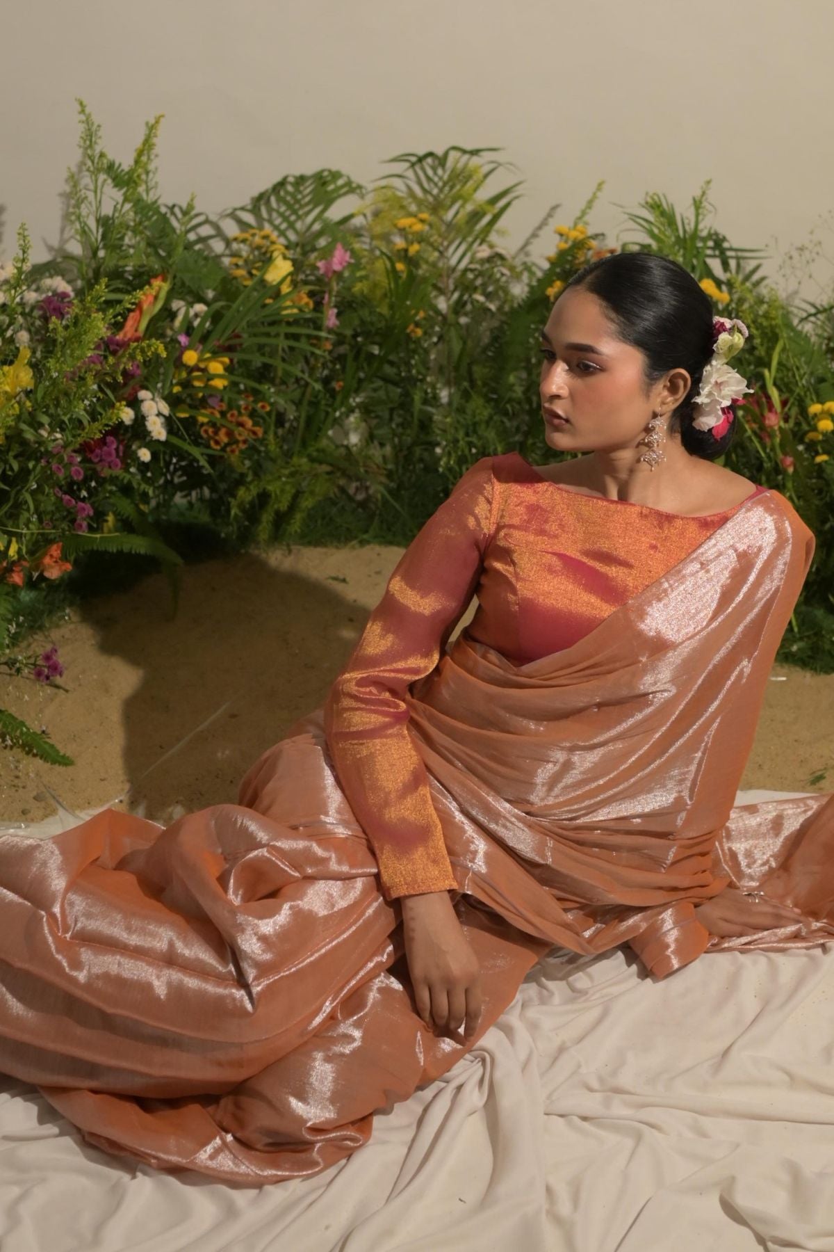 GULMOHAR MIRAGE I NEON ORANGE TISSUE SAREE