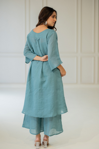 Coastal Lagoon Linen Kurta Set with Dupatta