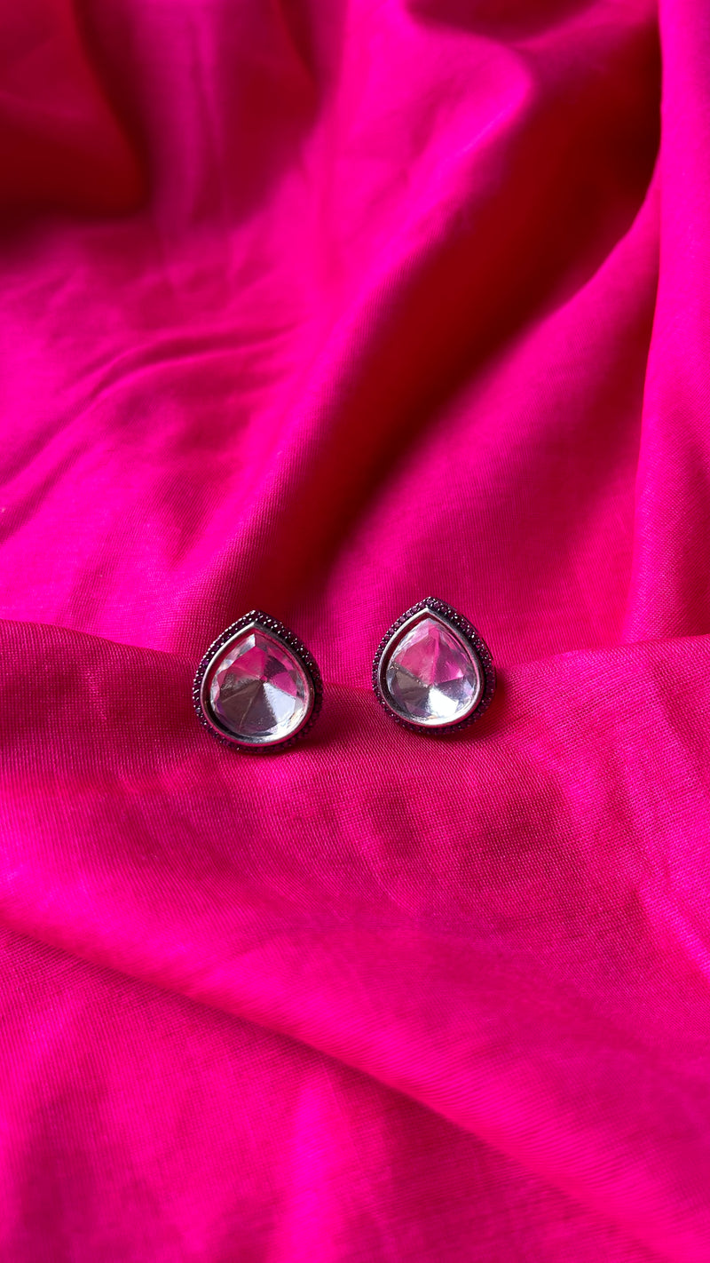 White Diamond Leaf Shaped Studs