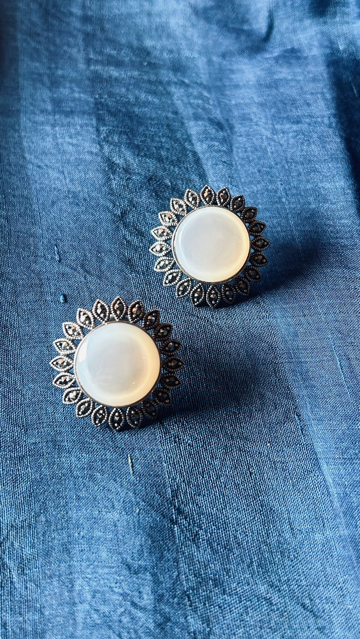 White Pearl Studs With Pendant