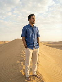 Men’s kala cotton shirt featuring breathable handspun fabric and a relaxed silhouette.