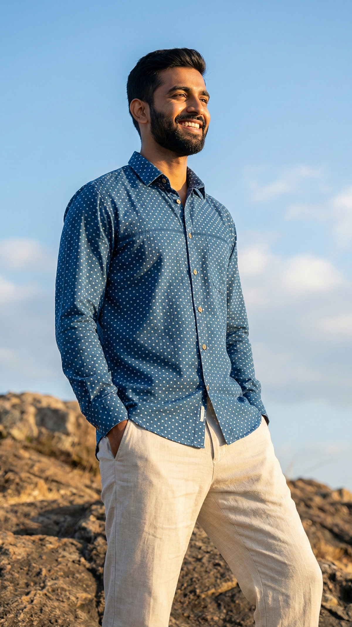 Indigo Khadi Cotton Shirt