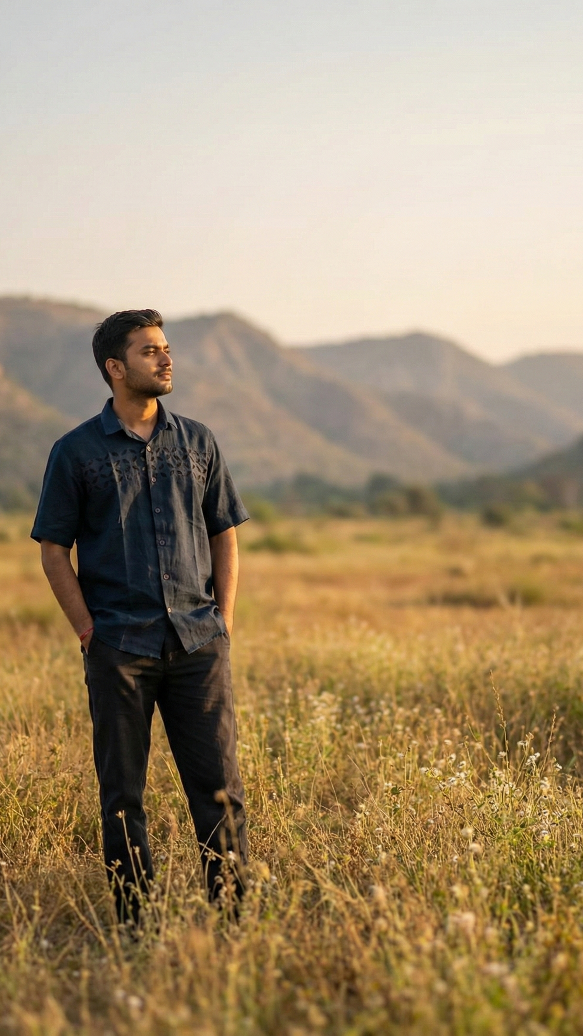 Men’s khadi cotton shirt featuring breathable handspun fabric and a relaxed silhouette.