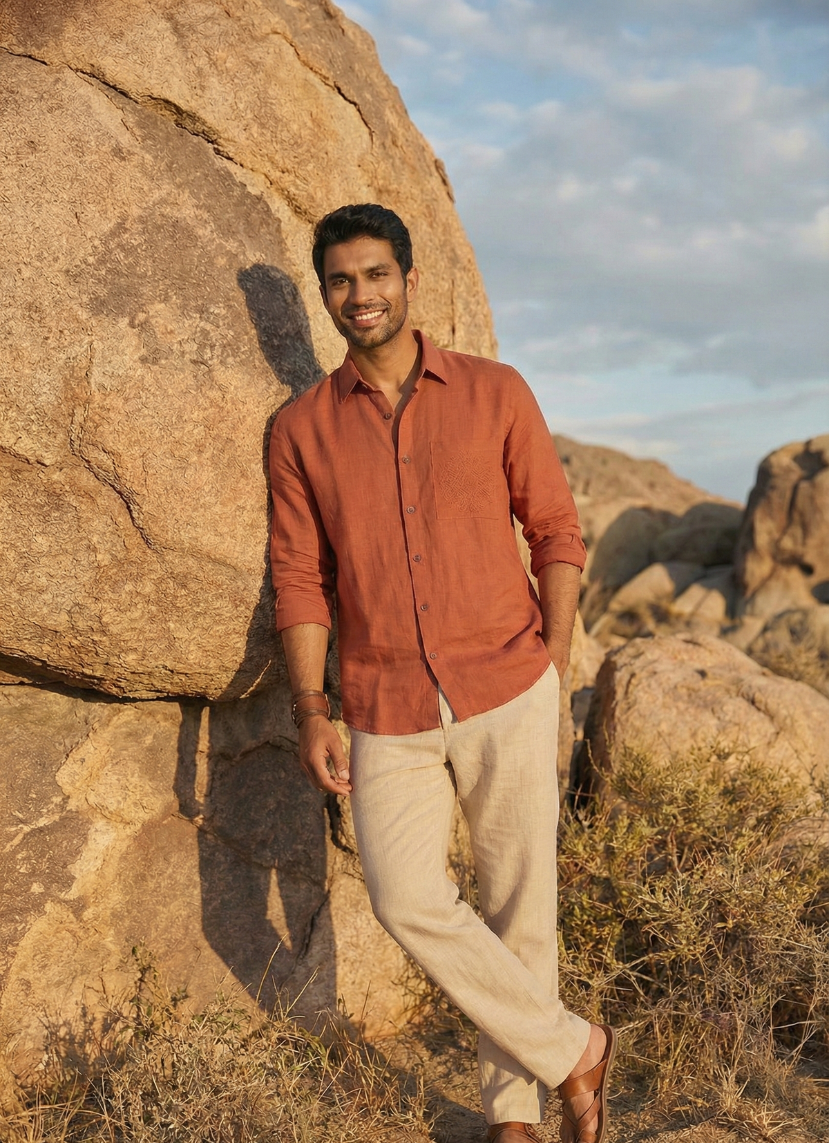 Rust Khadi Cotton Shirt