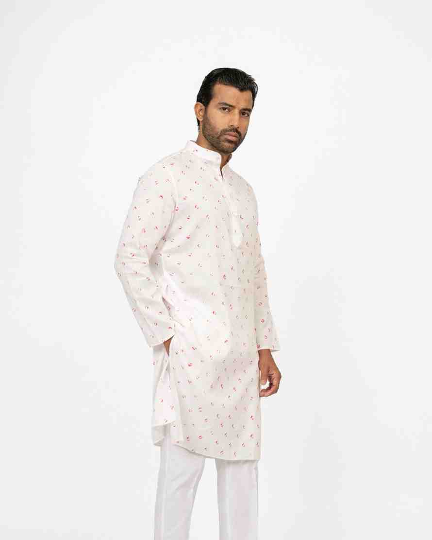 White bandhej kurta mens hand-dyed cotton traditional India artisan tie-dye ethnic