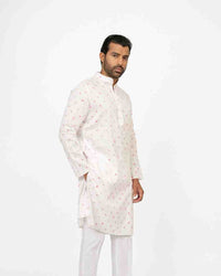 White bandhej kurta mens hand-dyed cotton traditional India artisan tie-dye ethnic