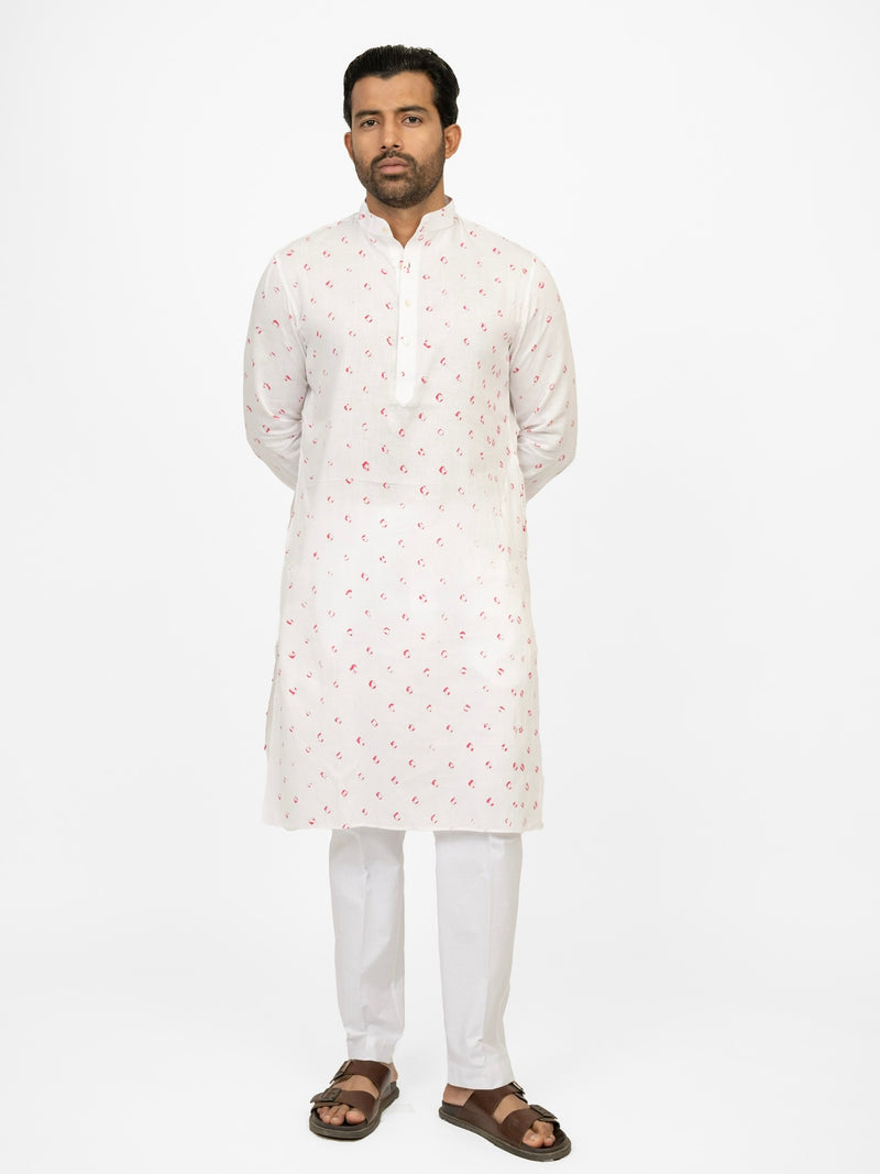 White mens kurta bandhej