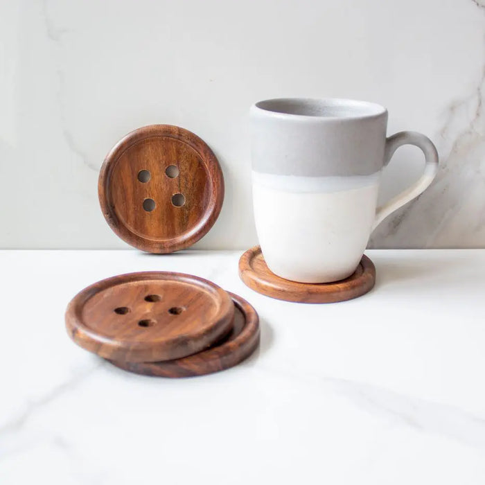 Button Coasters | Brown | Rosewood | Set of 4