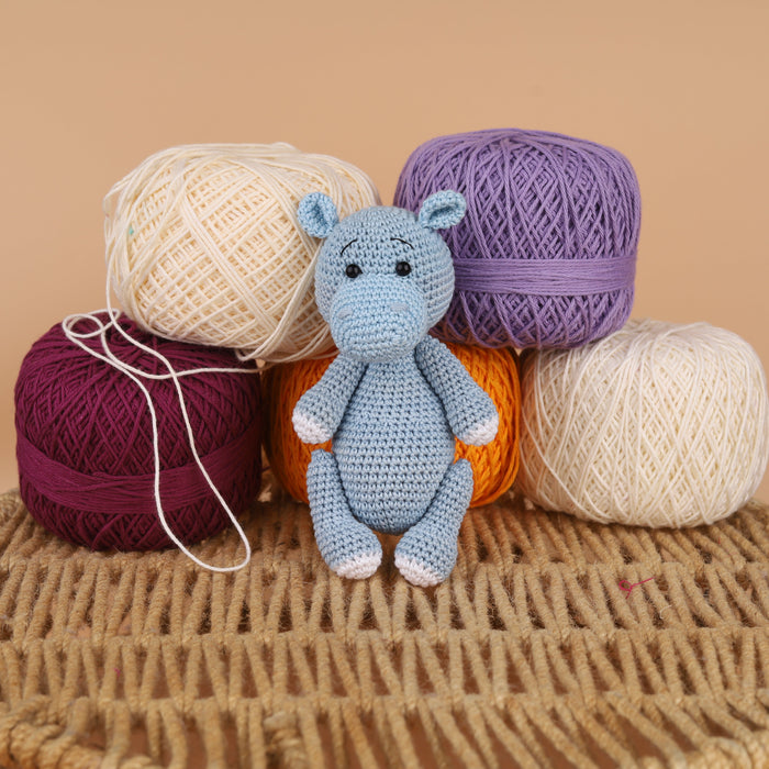 Cotton Crochet Blue Hippo Stuff Toy