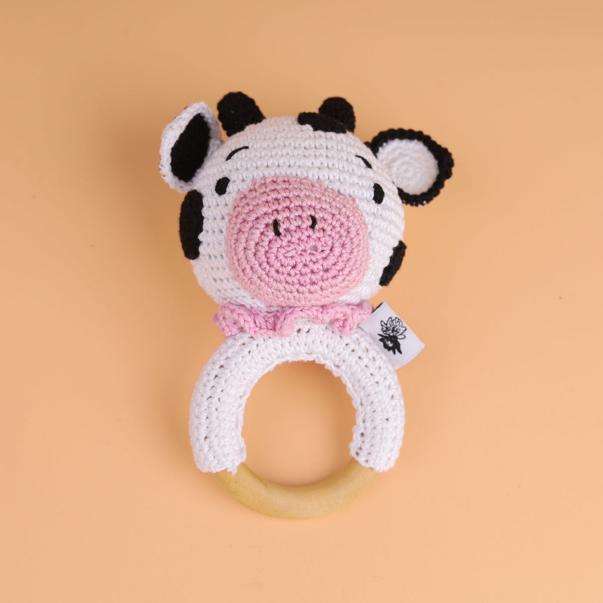 Cotton Crochet Cow Rattle — handmade natural cotton crochet baby rattle toy