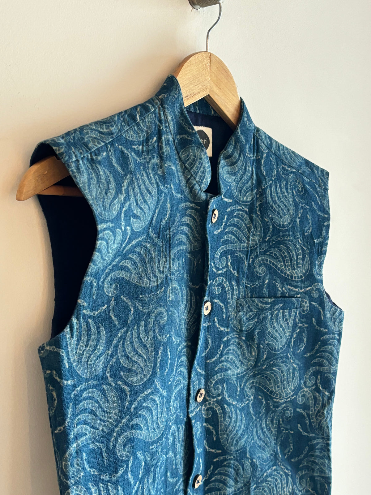 Blue Printed Waist Coat