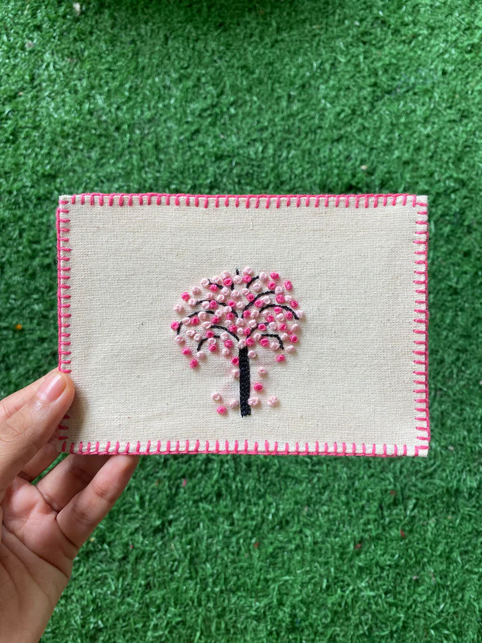 Cherry Blossom Hand-Embroidered postcard