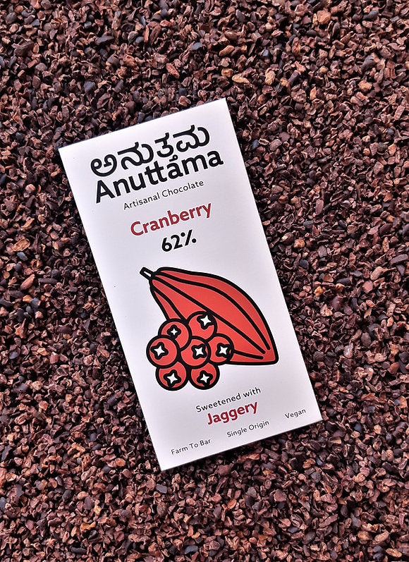 62% Dark Chocolate With Dried Cranberry Slices | Jaggery Sweetened