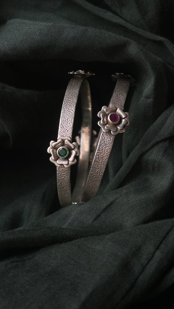 Floral Silver Bangles