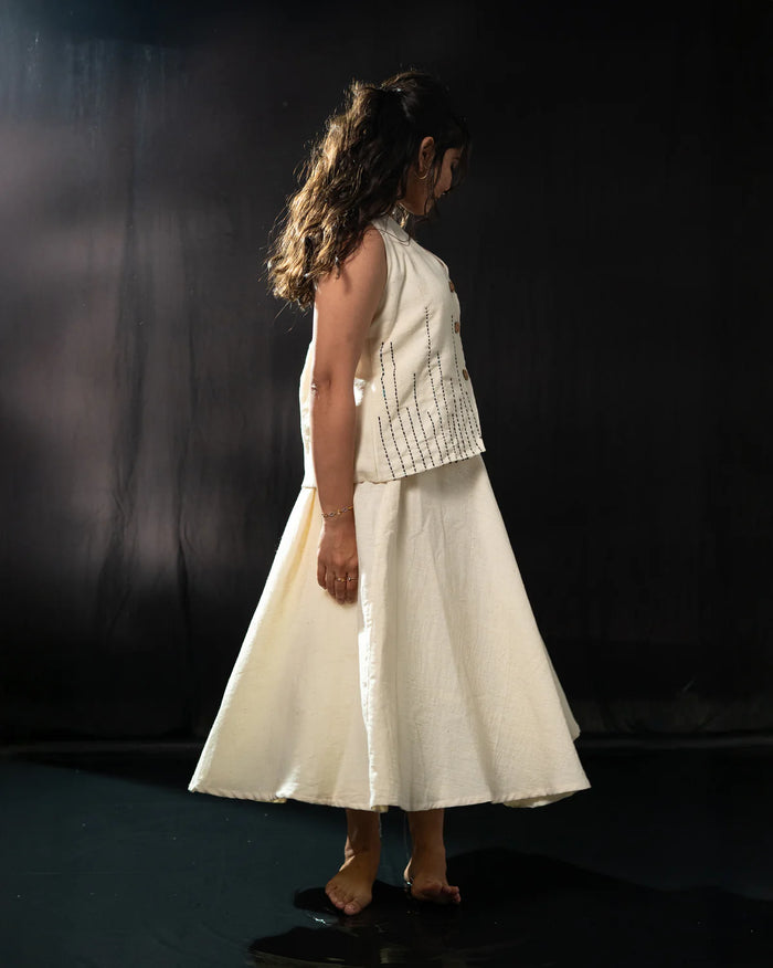 Iro Skirt back view showing handloom khadi texture and clean silhouette