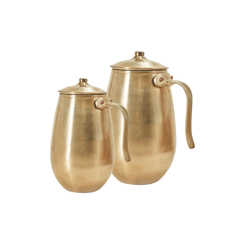 Damru shaped bronze jug with lid handcrafted kansa traditional toxin-free tableware Mitti Lifestyle