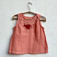 Organic Cotton Unisex Peach Koi Jhabla and Red Pajama Pants Set