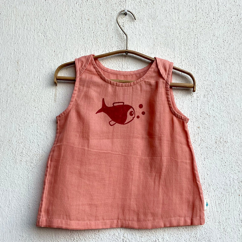 Organic Cotton Unisex Peach Koi Jhabla and Red Pajama Pants Set