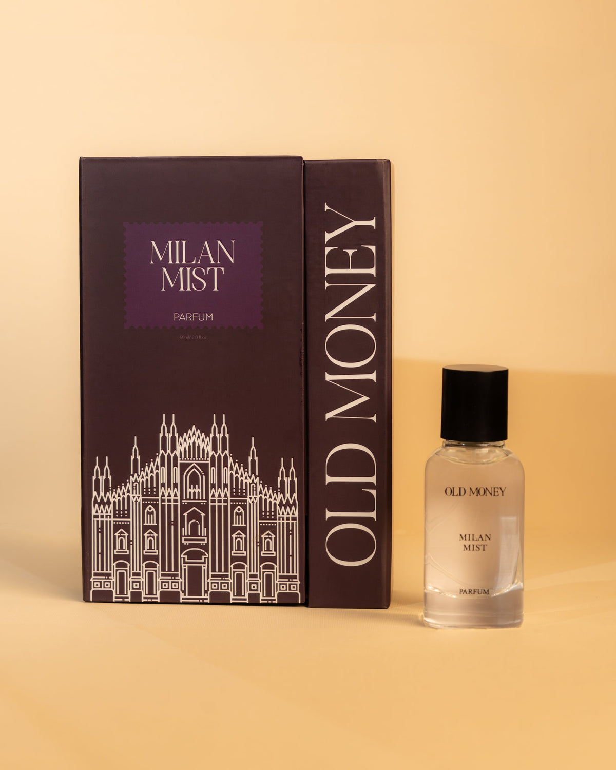 Perfume bottle and packaging of 'Old Money Milan Mist' 