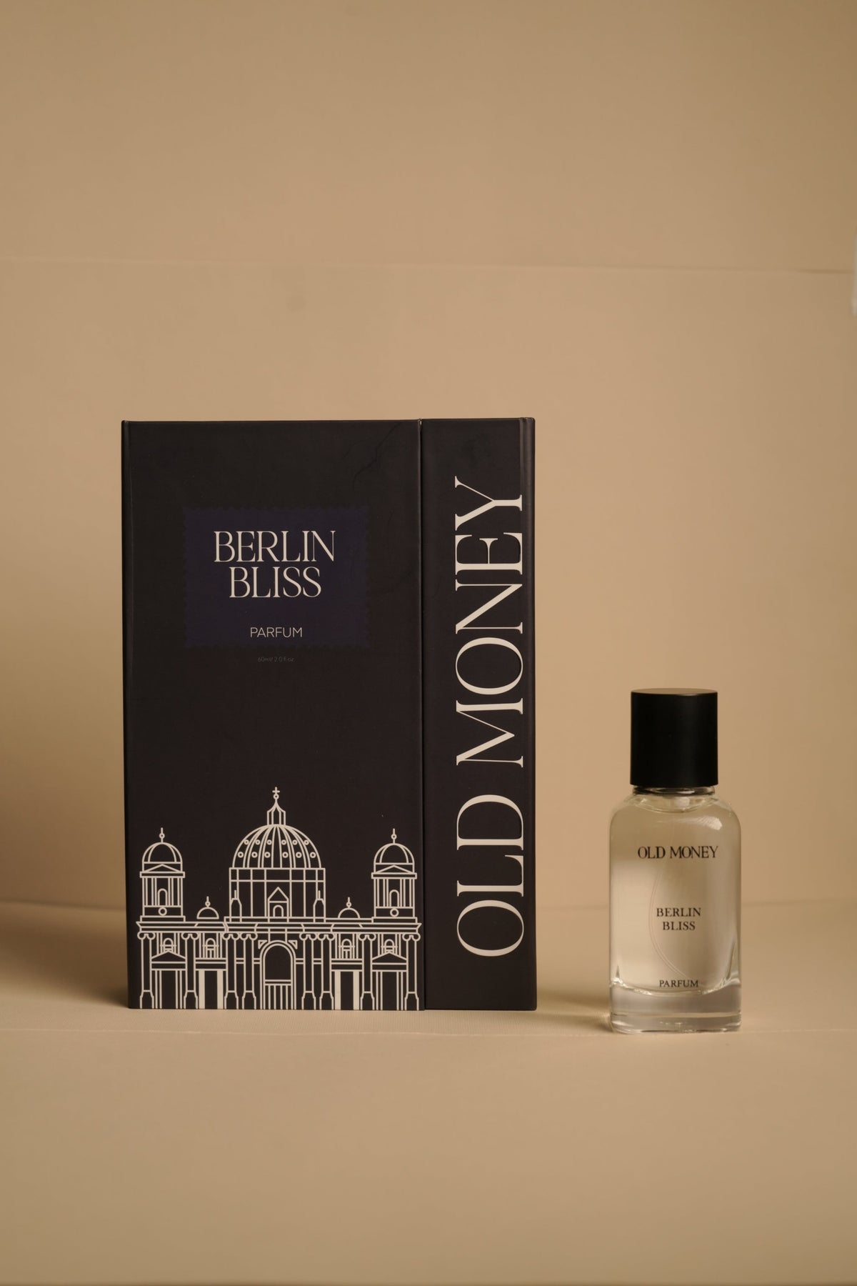 Perfume bottle and packaging with 'Old Money' branding 