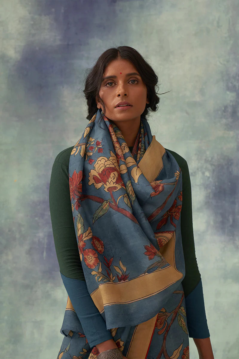 'Tilak' Kalamkari Pure Kanjivaram Silk Sari