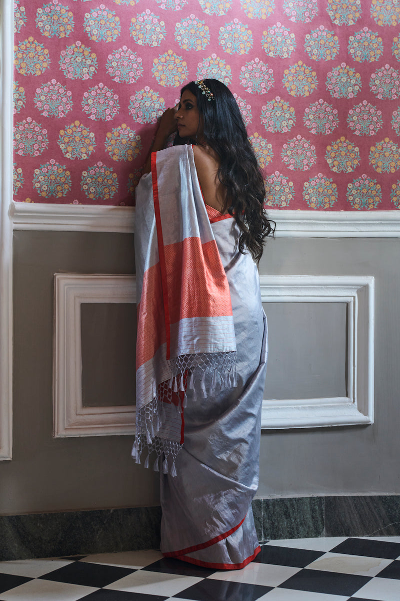 'Jhilmil Chandini' Tissue Pure Silk Benarasi Handloom Sari