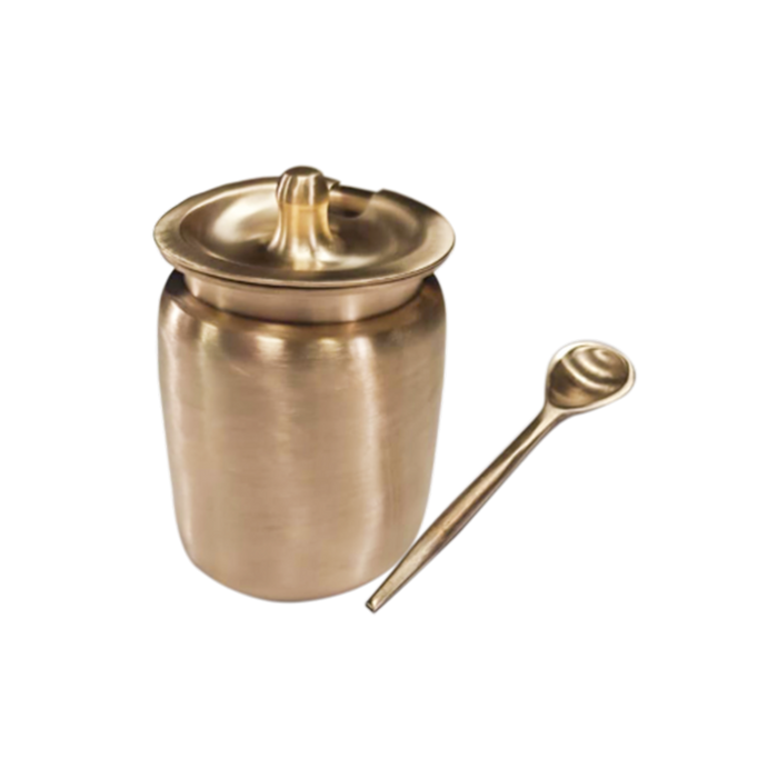Bronze oil loti with lid and spoon handcrafted kansa traditional toxin-free kitchen Mitti Lifestyle