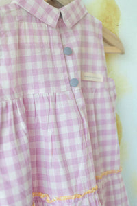 ‘Ocean waves’ purple checkered sleeveless tiered maxi dress in handwoven cotton