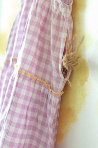 ‘Ocean waves’ purple checkered sleeveless tiered maxi dress in handwoven cotton
