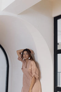 Carefree Front Pocket Mini Shirt Dress - Brick Dust