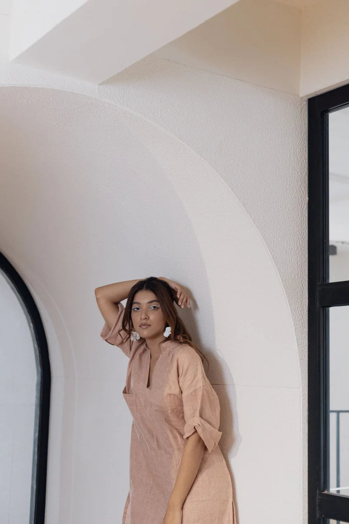 Carefree Front Pocket Mini Shirt Dress - Brick Dust