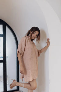 Carefree Front Pocket Mini Shirt Dress - Brick Dust