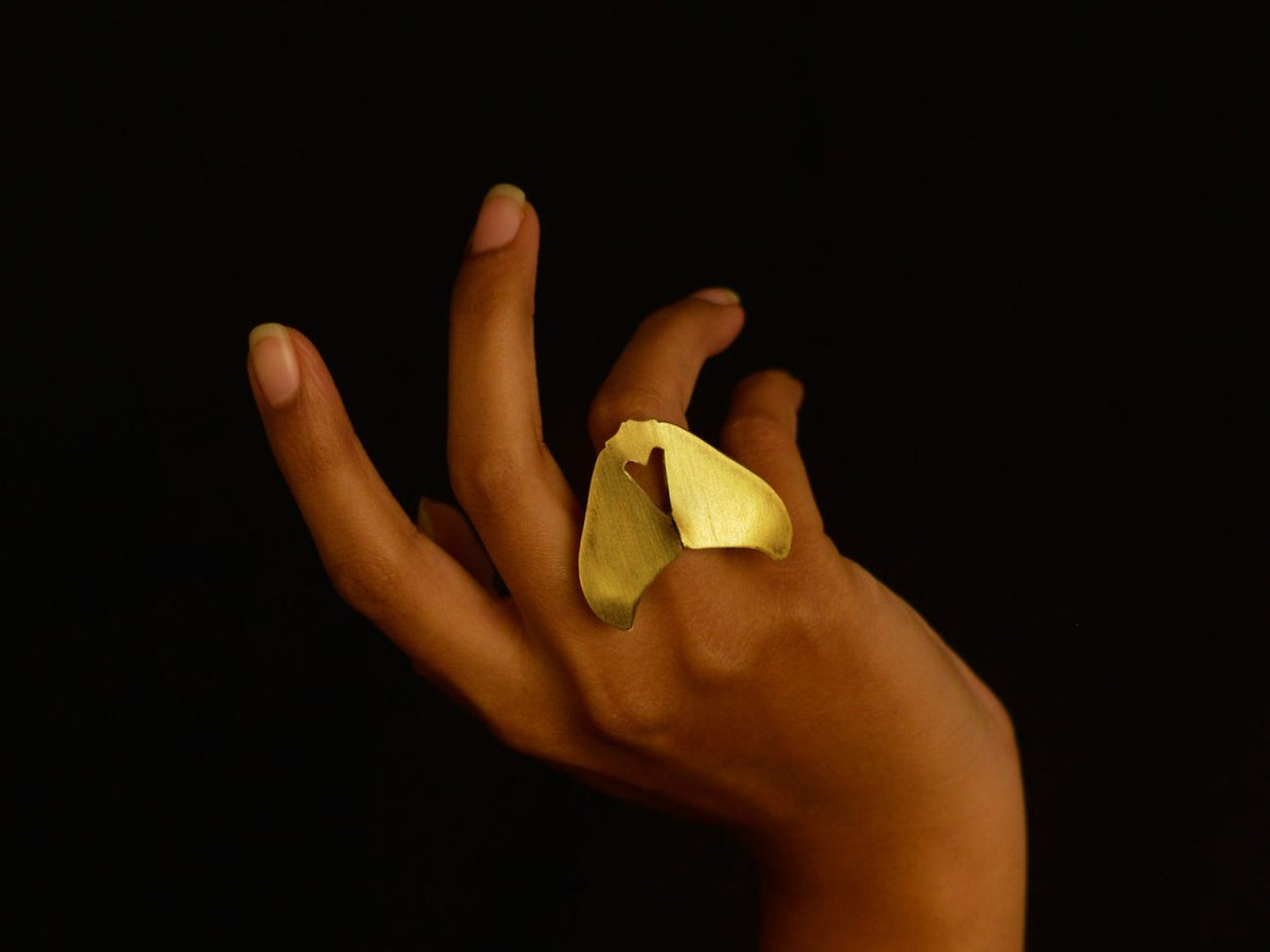 Solus ring size 7 Dookdi handcrafted brass contemporary artisan jewellery India