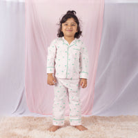 Unisex Palm Print Full Sleeve Nightsuit-Pink