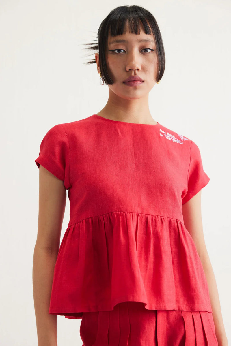 Slow Living Linen Peplum Top