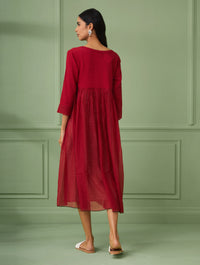 Red Gathered dress with slip (set of 2)