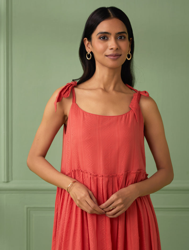 Coral Breezy Tiered Maxi Dress