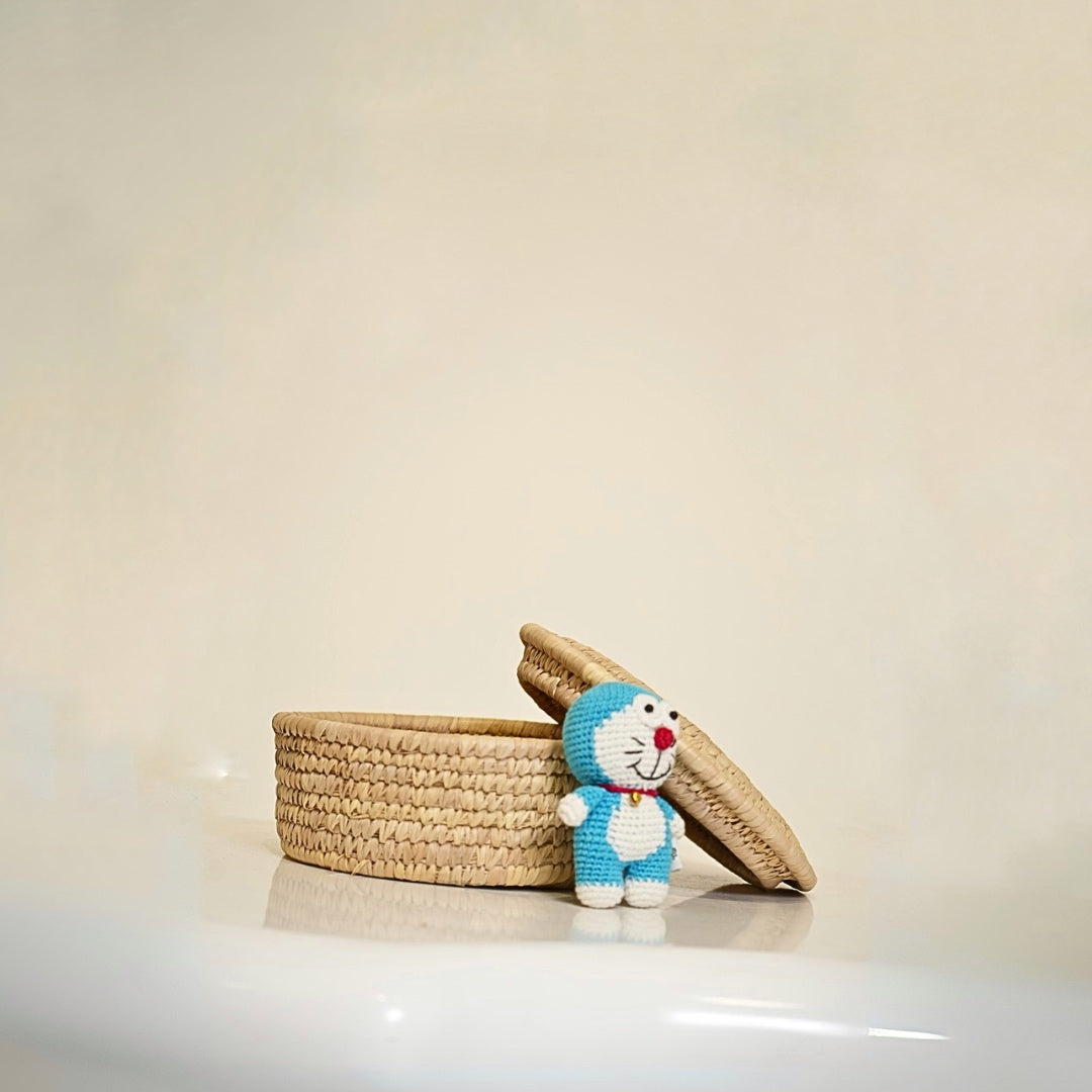 Doraemon Crochet Toy — close-up of handmade crochet stitch in natural cotton, safe for kids