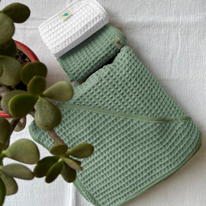 Organic Handwoven Mint Waffle Hooded Towel